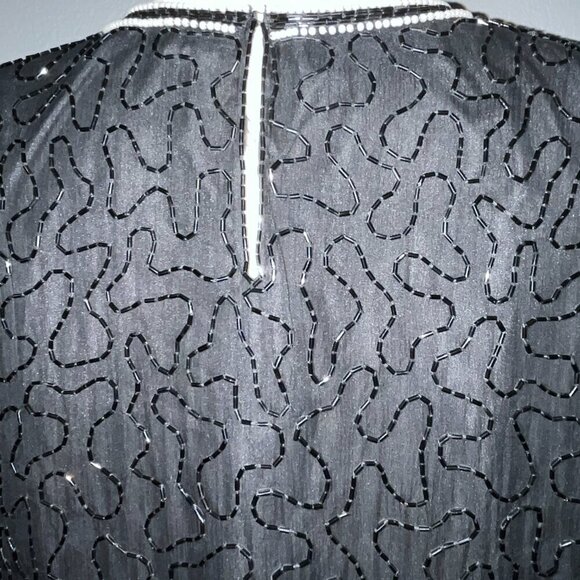LAWRENCE KAZAR NEW YORK Beaded Top Black Peacock Design 100% Silk Plus Size 2X - Picture 9 of 16